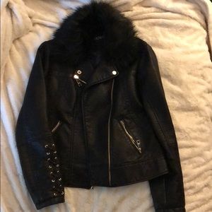 Barely used black Moto leather Guess jacket